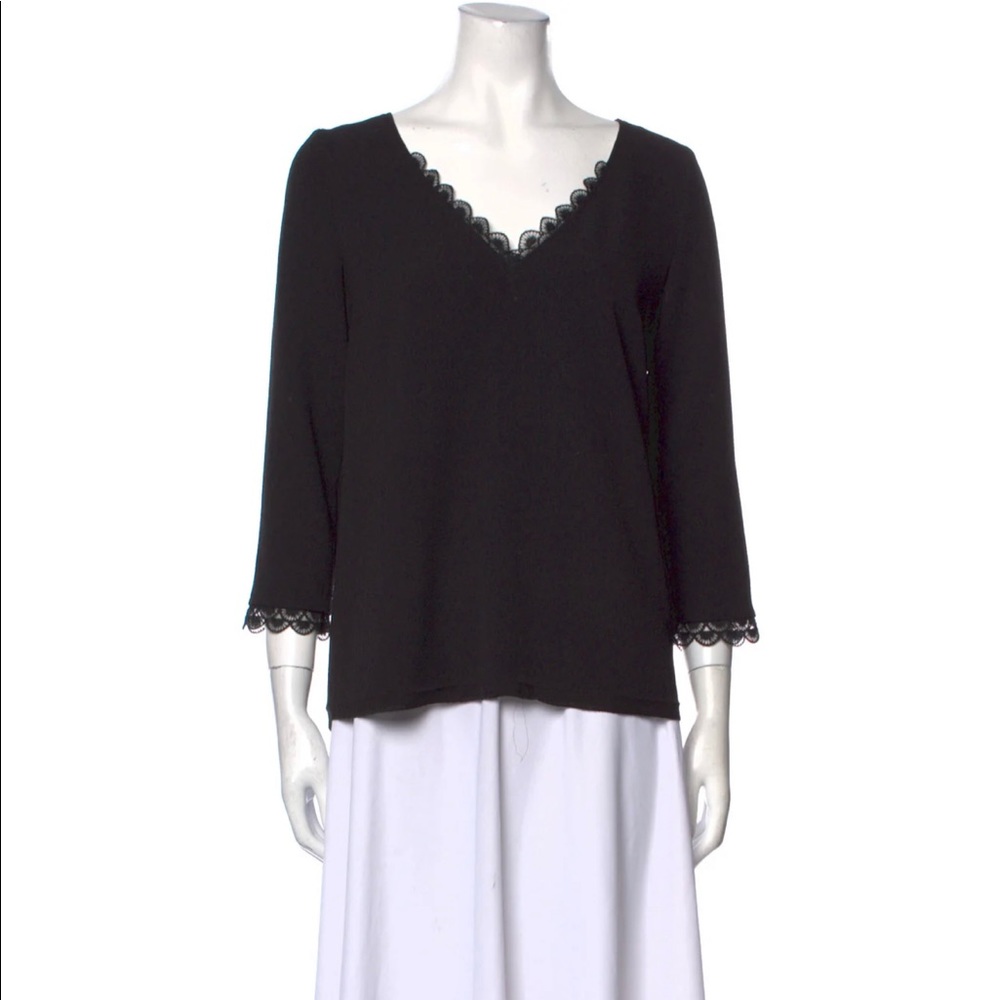 Sezane V-Neck Three Quarter Sleeve Blouse